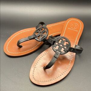 Tory Burch Black and Tan Sandals Size 6
